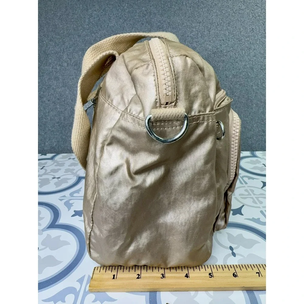 Kipling Metallic Gold Defea Handbag Nylon Tote Shoulder Bag‎ Multiple Pockets
